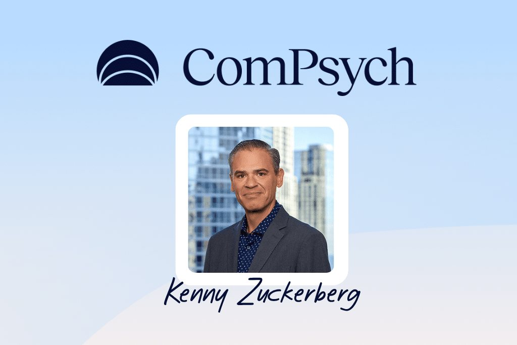 single speaker with ComPsych logo on blue background